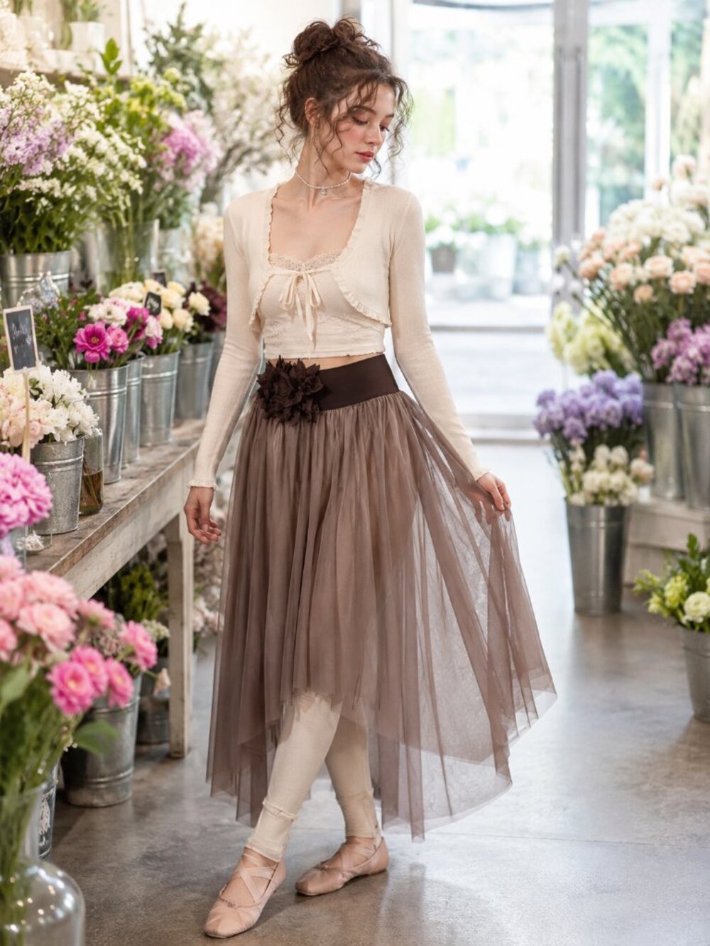 Boho Romance Anthro Boho Festival Tulle Ballet Maxi Skirt & Rosette Belt SET NWT